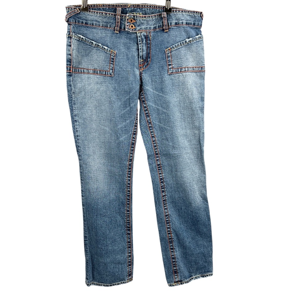 Von Dutch Low Rise Straight Leg Jeans Womens Size 31 Blue Distressed Y2K
